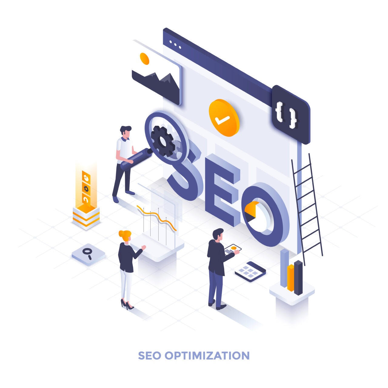 Flat color Modern Isometric Illustration design Seo x