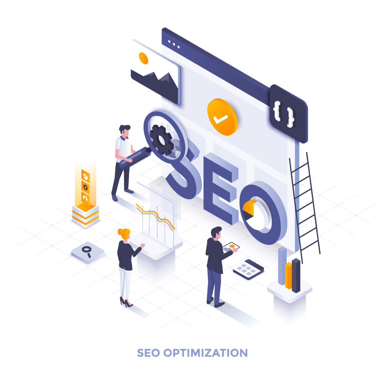 Flat color Modern Isometric Illustration design Seo  x