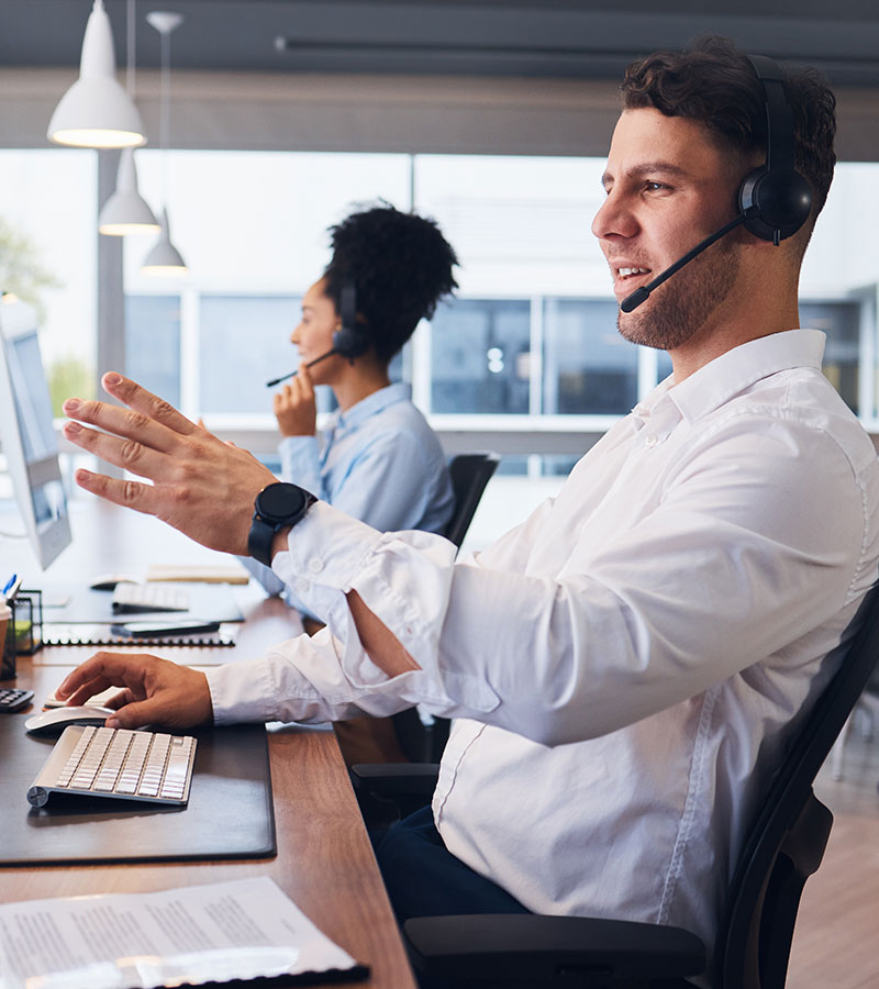 call center team and businessman in office for crm EAH