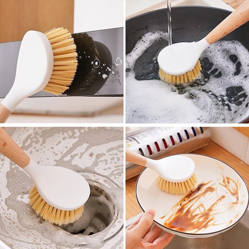 Wooden pot and stove cleaning brush